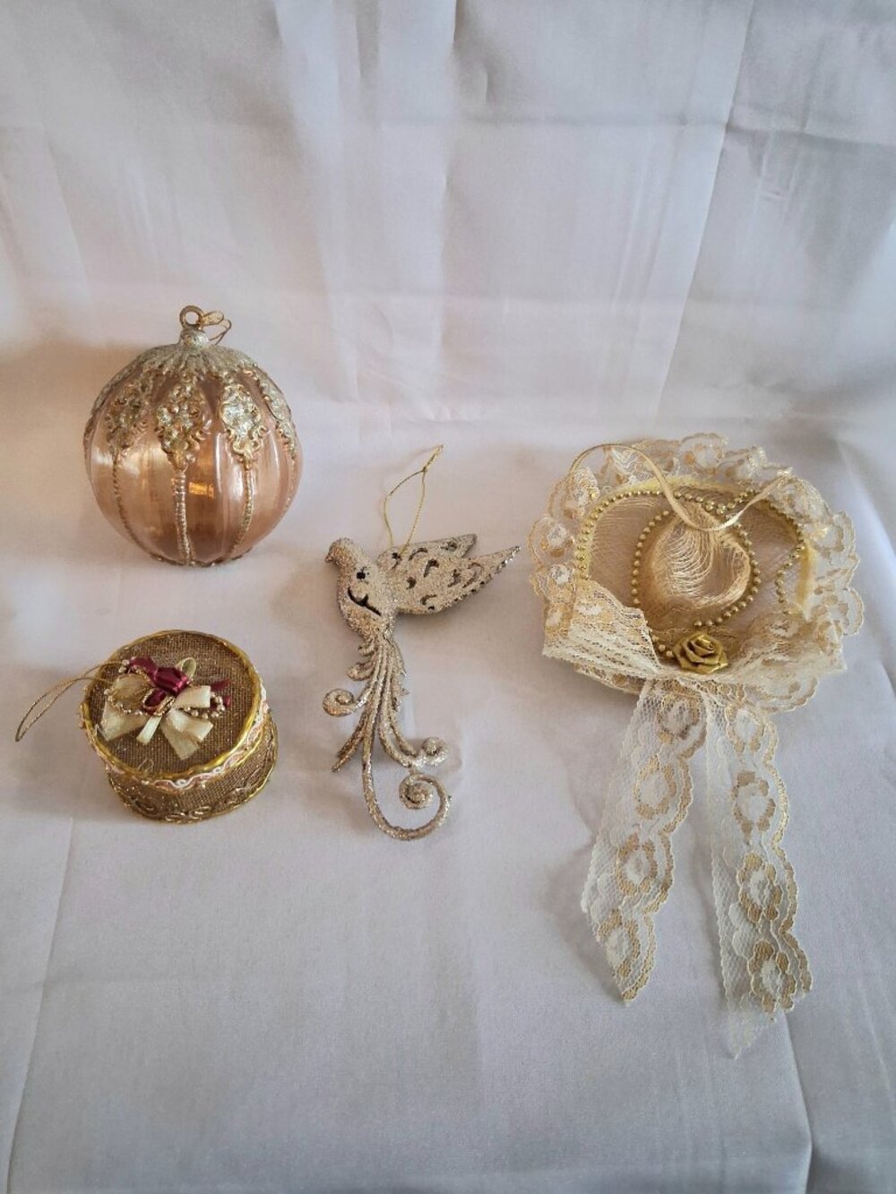 Lot of 4 Gold Tone Christmas Ornaments